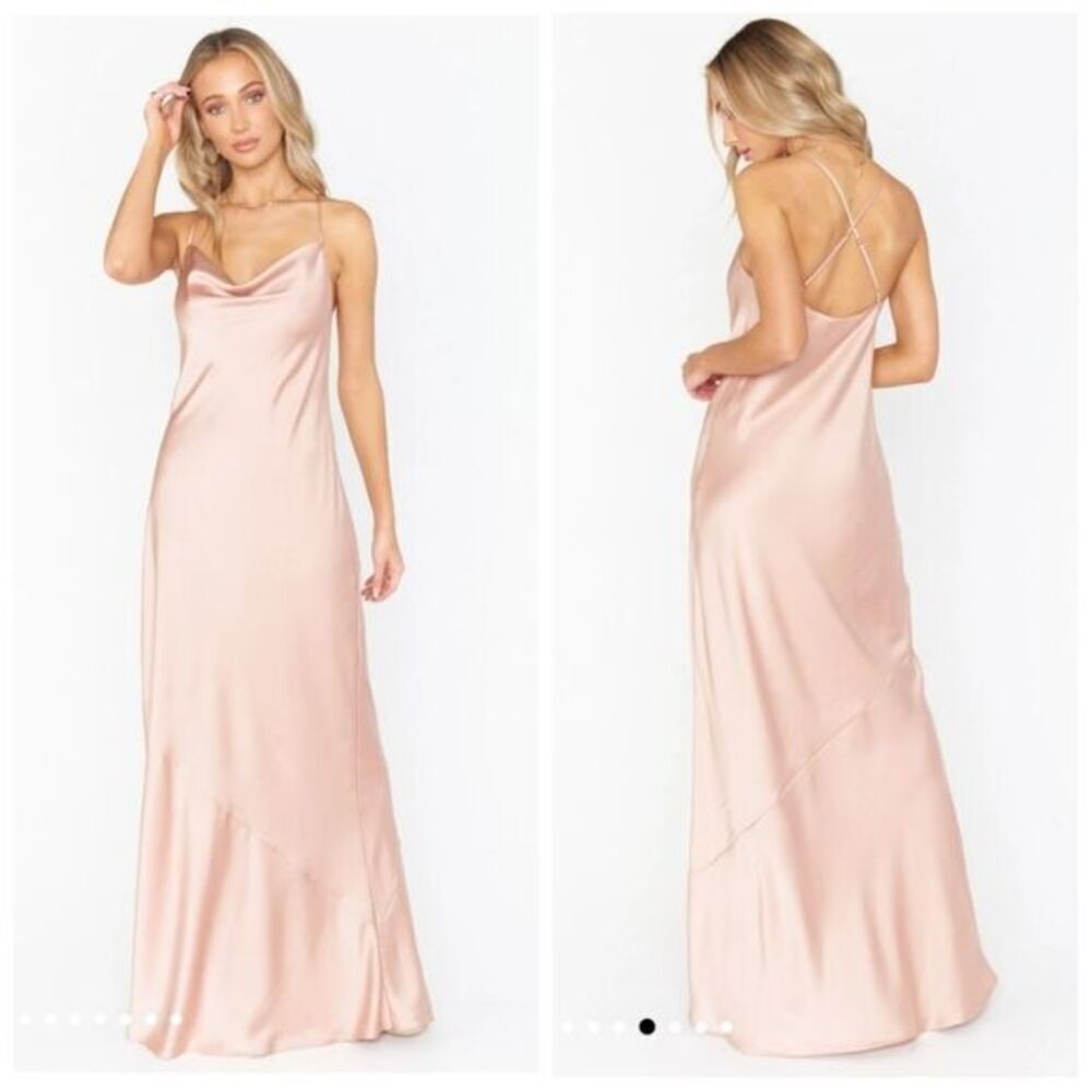 NWOT Show Me Your MuMu Tuscany Maxi Slip Dress in Rose Gold Luxe Satin